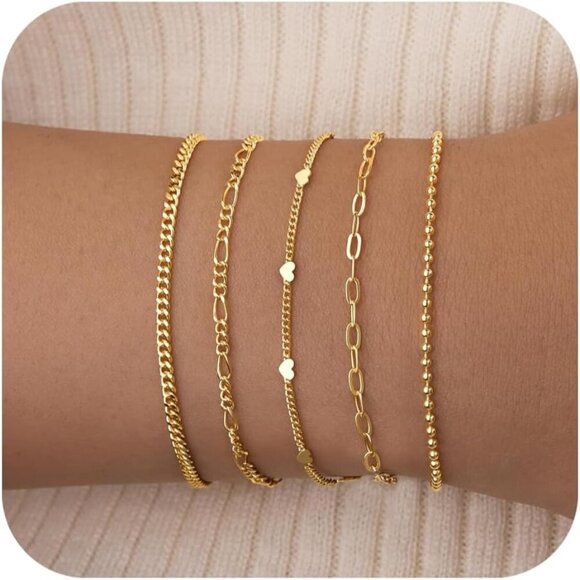 Gold-Style 08 Dainty Stack Beaded, Heart,Rope Bracelets Jewelry Gifts for Women - Picture 1 of 8